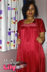 Lily in red sexy nighty looking hot stripping naked to tease